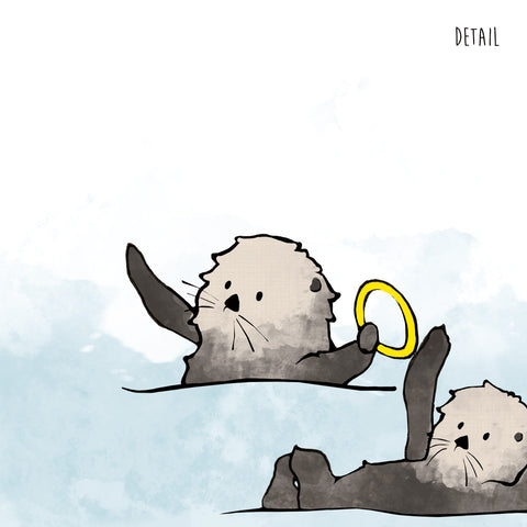 Narwhal and Sea Otters Art Print - Playing Hoops