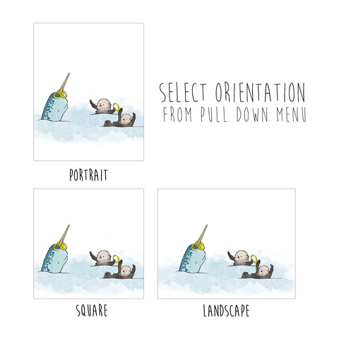 Narwhal and Sea Otters Art Print - Playing Hoops