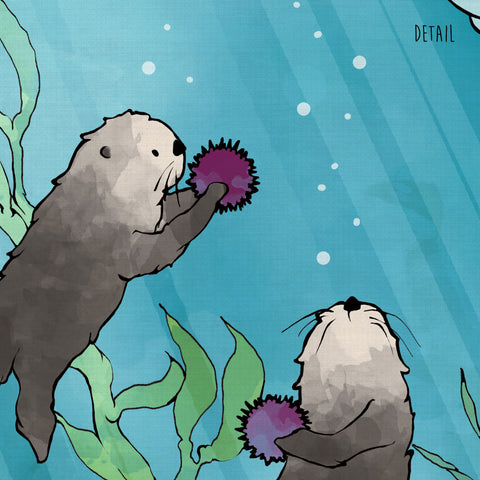 Narwhal and Sea Otters Art Print - Sharing Sea Urchins