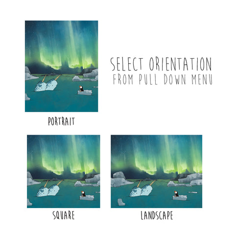 Narwhal & Puffin Art Print - Aurora Borealis