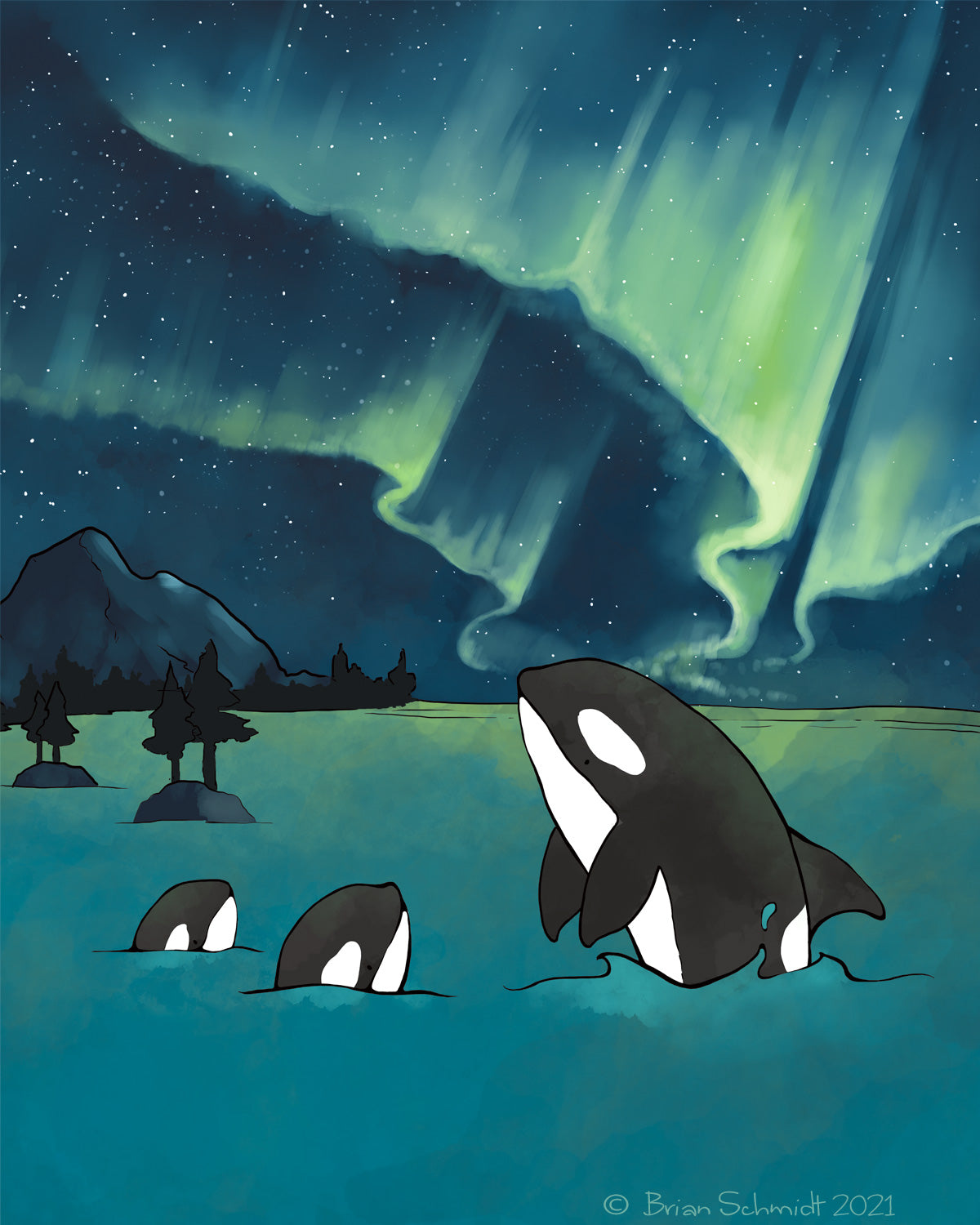 Orcas and Northern Lights– Brian Schmidt Artwork