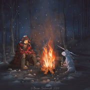 Paul and Babe - Staying Warm by a Campfire