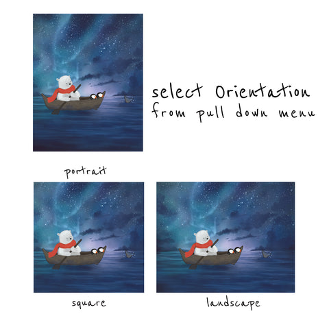 Puffins and Polar Bear Art Print - Sailing Under the Stars