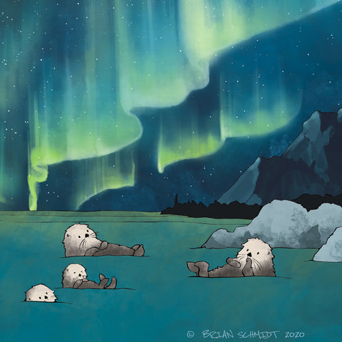 Sea Otters Art Print - Aurora Borealis
