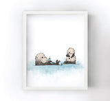 Sea Otters Art Print - Family of 4