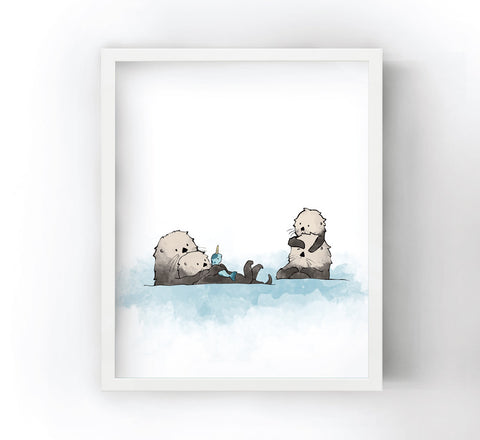 Sea Otters Art Print - Family of 4