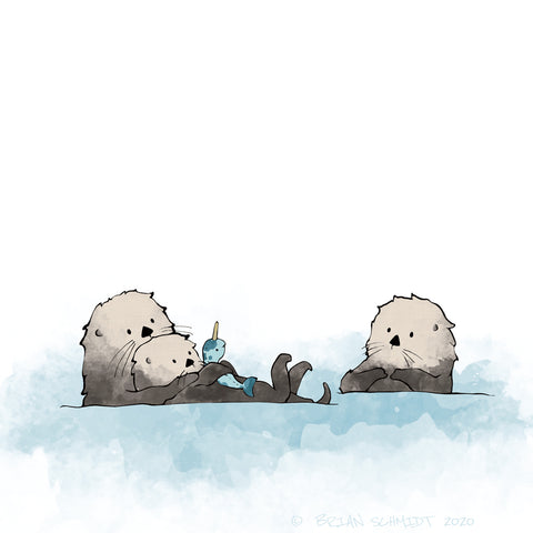 Sea Otters Art Print - Family