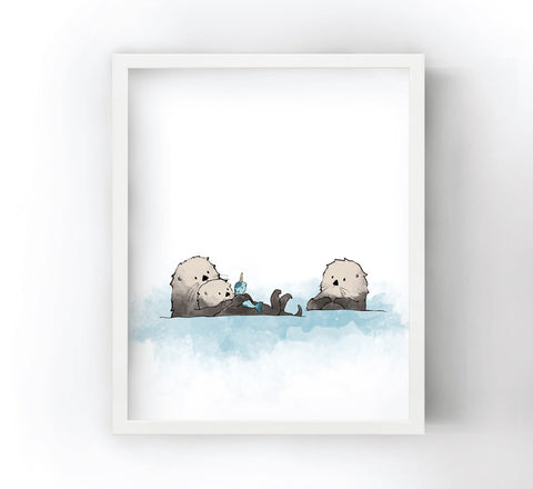 Sea Otters Art Print - Family