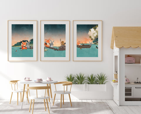 Fox and Rabbit Art Print - Boating