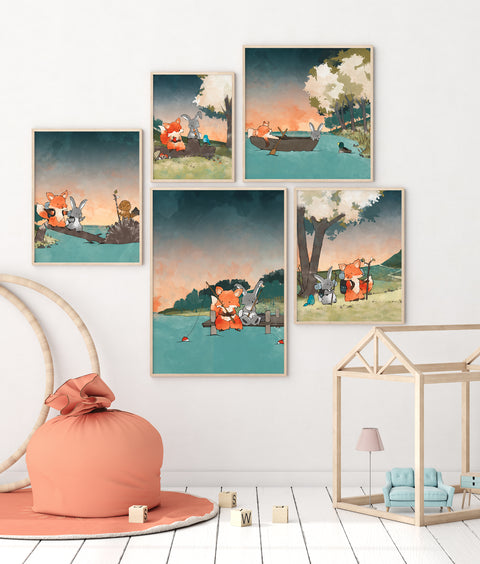 Fox and Rabbit Art Print - Boating