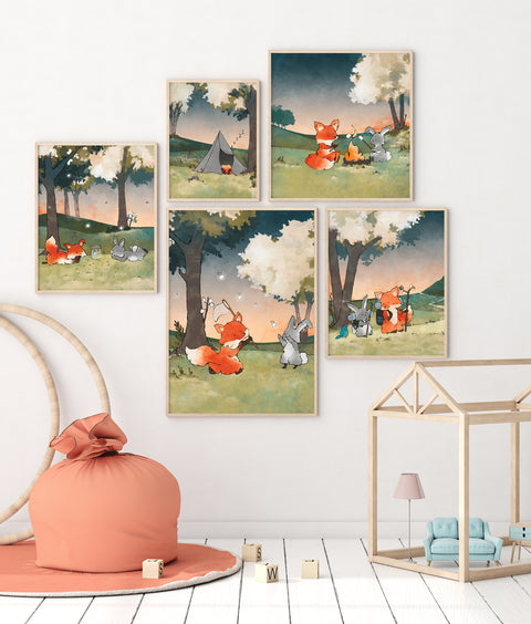 Fox and Rabbit Art Print - Chasing Fireflies