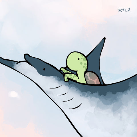 Sea Turtle Art Print - Riding a Manta Ray