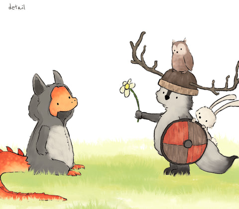 Wolf Art Print - Meeting a Dragon?