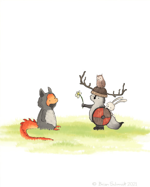 Wolf Art Print - Meeting a Dragon?