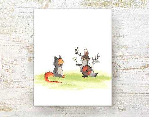 Wolf Art Print - Meeting a Dragon?