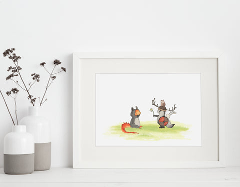 Wolf Art Print - Meeting a Dragon?