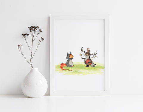 Wolf Art Print - Meeting a Dragon?