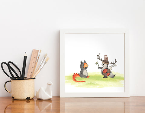 Wolf Art Print - Meeting a Dragon?