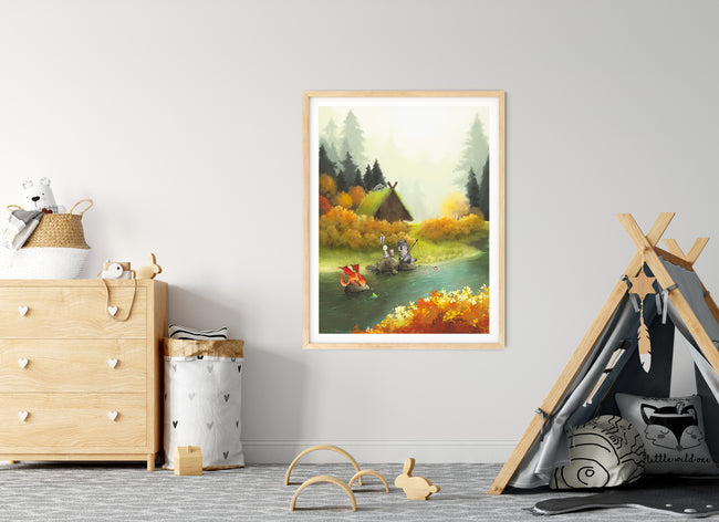 Wolf Art Print - Fishing at the River