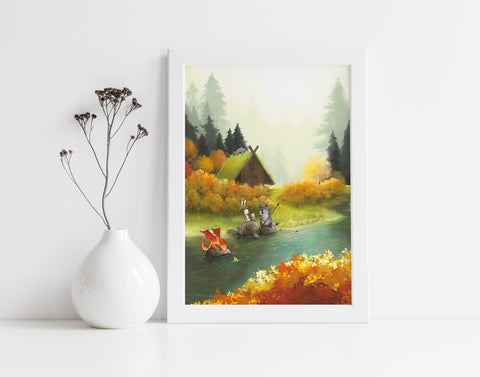 Wolf Art Print - Fishing at the River